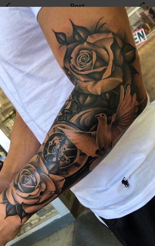 Forearm Black Rose Tattoo Men